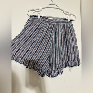Striped Blue and Red Women's Linen Shorts